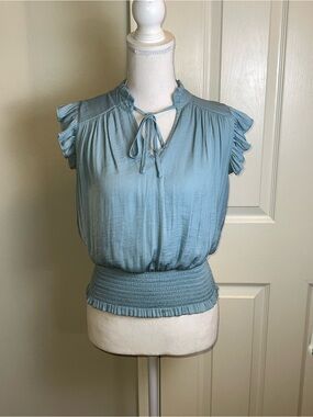 JOIE Smocked Hem Ruffle Cap Sleeves Top